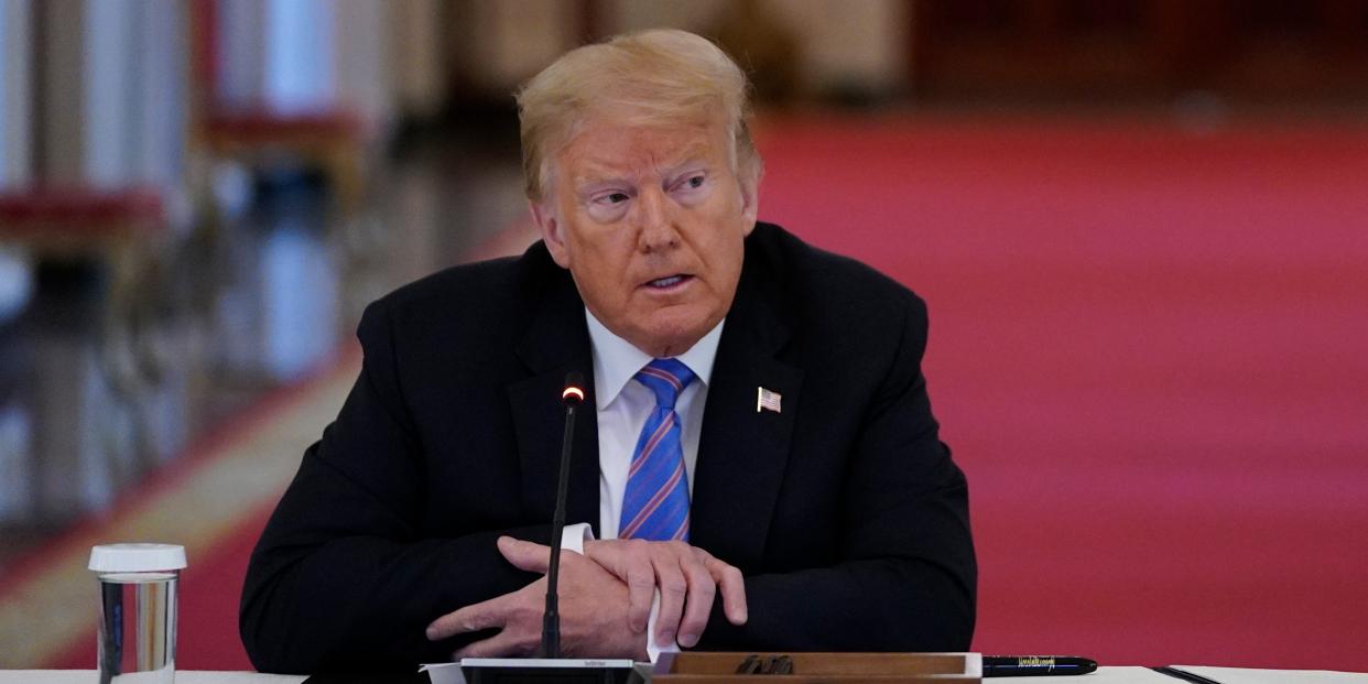 President Donald Trump listens during a meeting with the American Workforce Policy Advisory Board, in the East Room of the White House, Friday, June 26, 2020, in Washington. (AP Photo/Evan Vucci)