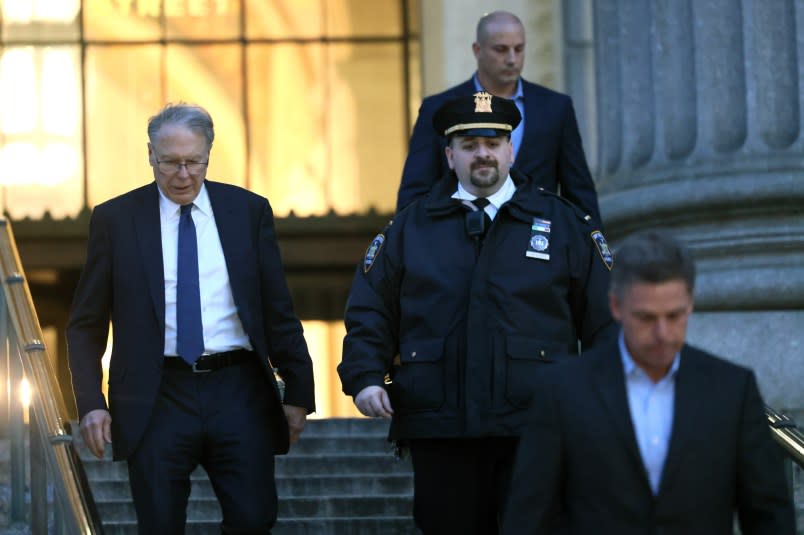 NEW YORK, NEW YORK – JANUARY 08: Former NRA Leader Wayne LaPierre (L) leaves New York State Supreme Court after the first day of his civil trial on January 08, 2024 in New York City. (Photo by Michael M. Santiago/Getty Images)