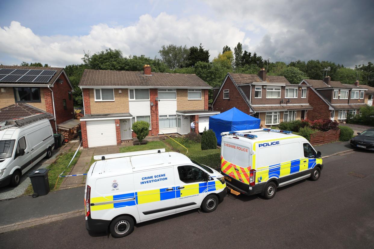 Police outside Letby's Chester home in June 2019. (PA)