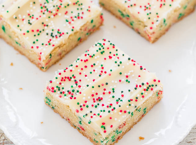 Holiday Sugar Cookie Bars with Cream Cheese Frosting