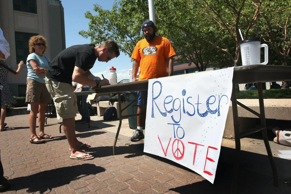 Voter turnout among young people has historically been low, in both midterm and presidential elections. <a href="https://media.gettyimages.com/id/82518507/photo/denver-prepares-to-host-the-democratic-national-convention.jpg?s=1024x1024&w=gi&k=20&c=yHWxjNzhMfqD0UXPFfV8n0llXl6svXIS_Wx8MPbj6mk=" rel="nofollow noopener" target="_blank" data-ylk="slk:John Moore/Getty Images;elm:context_link;itc:0;sec:content-canvas" class="link ">John Moore/Getty Images</a>