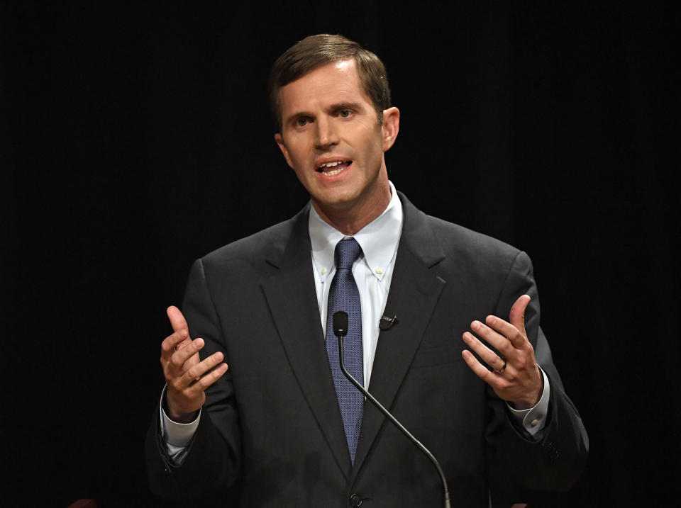 Attorney General Andy Beshear during a debate in Lexington, Kentucky, on April 24. Beshear is running as a defender of health care access and teacher pensions. (Photo: ASSOCIATED PRESS/Timothy D. Easley)