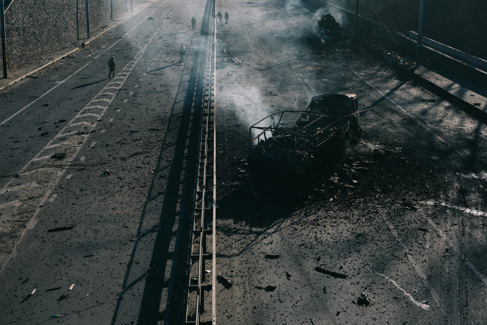 The remains of Russian military equipment destroyed by the Ukrainian army in Kyiv on Feb. 26<span class="copyright">Maxim Dondyuk</span>