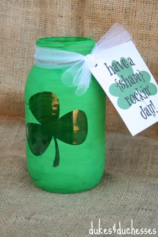 <p>Duke and Duchess</p><p>Your craft-loving tween will love painting a pretty mason jar to fill with treats to give to her bestie. Head over to <a href="https://dukesandduchesses.com/shamrock-mason-jar-printable-tag/" rel="nofollow noopener" target="_blank" data-ylk="slk:Duke and Duchesses;elm:context_link;itc:0;sec:content-canvas" class="link ">Duke and Duchesses</a> for all the details on how to make this shamrock mason jar!</p>