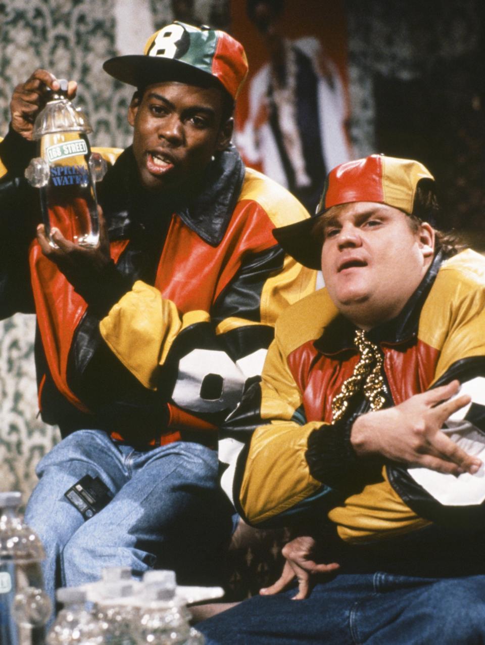 Chris Rock as Onski, Chris Farley as B Fats during the 'I'm Chillin'' skit on December 2, 1991