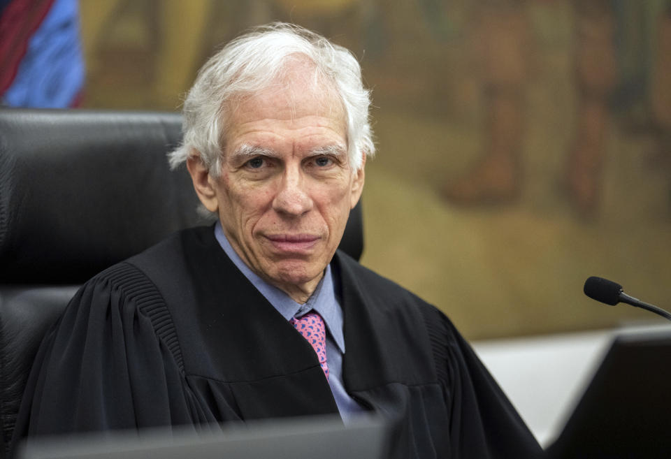 Judge Arthur F. Engoron presides over former President Donald Trump's civil business fraud trial at New York Supreme Court, Wednesday, Oct. 18, 2023, in New York. (Jeenah Moon/Pool Photo via AP)