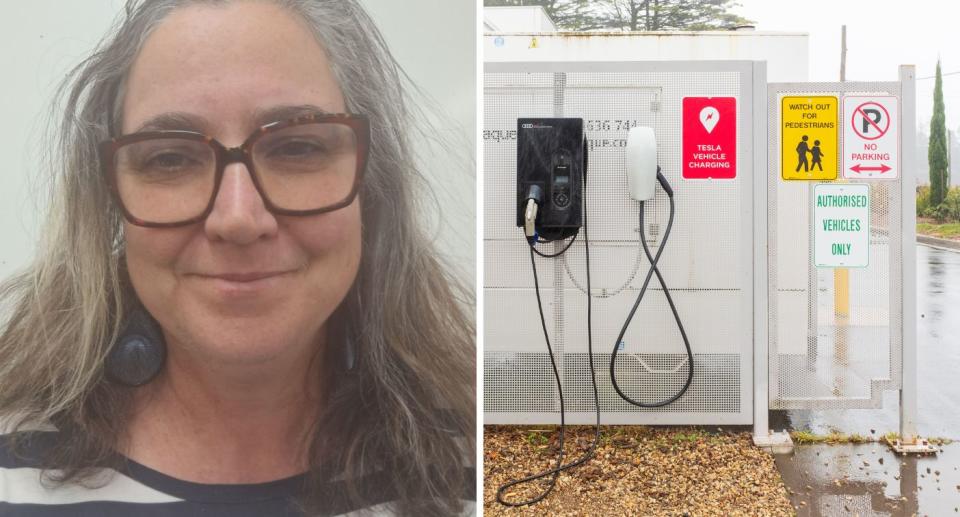 Jacinta Green (left) and EV charging point (right).