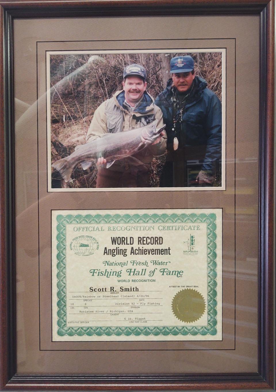 Scott Smith's first world record, for a rainbow trout weighing 18.5 pounds in 1996.