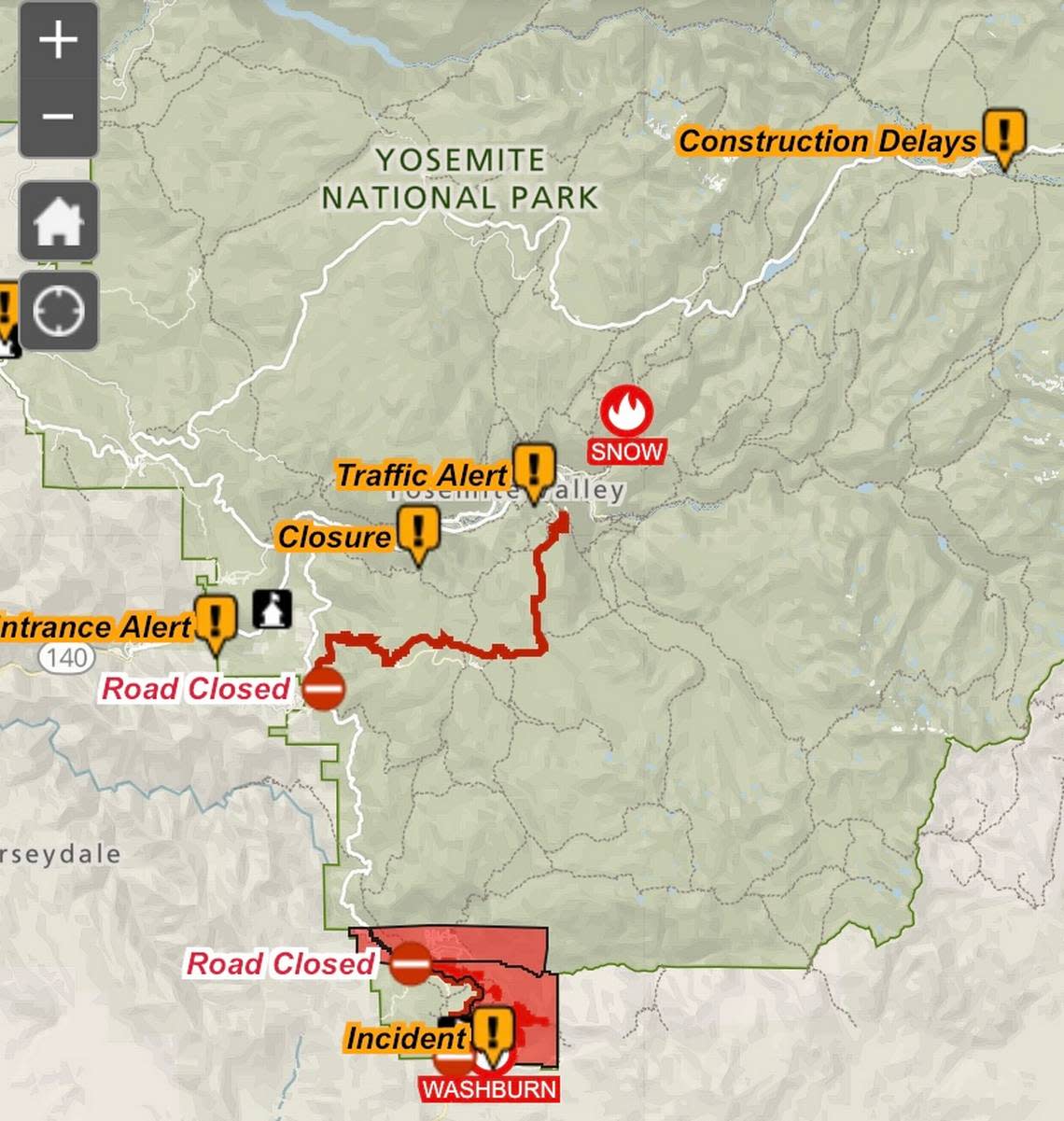 Map of the Washburn Fire of areas that are closed on Friday, July 8, 2022.