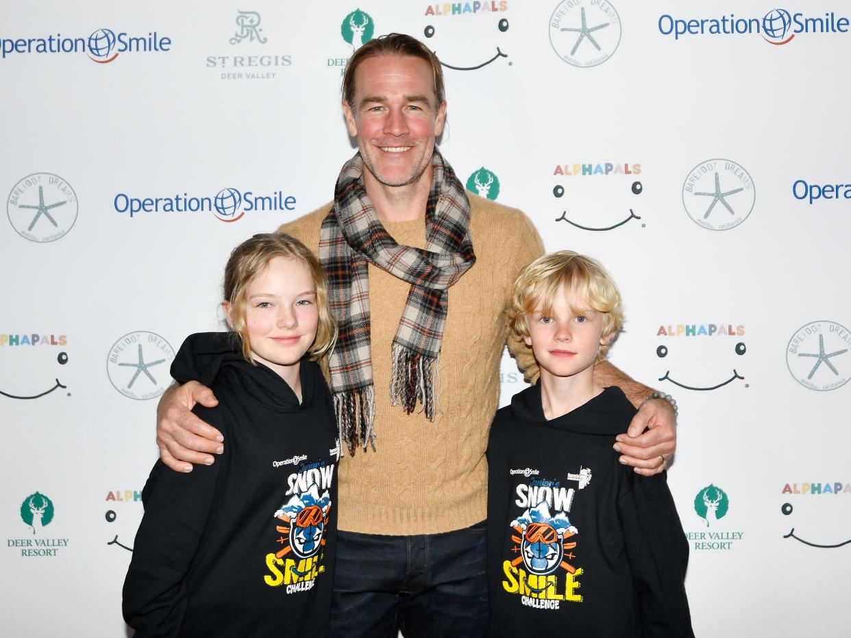 A picture of James Van Der Beek with two of his children.