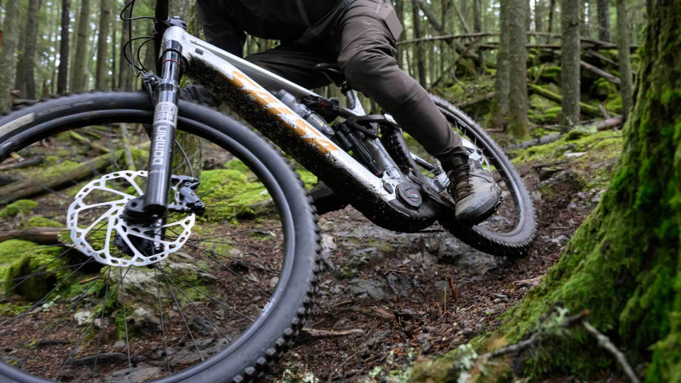 Salsa Cycles Notch e-mtb being ridden through the woods