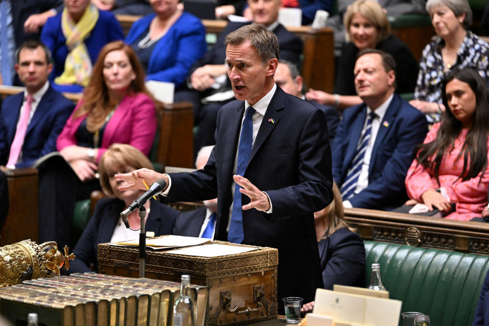 British Chancellor of the Exchequer Jeremy Hunt speaks at the House of Commons, in London, Britain, October 17, 2022. UK Parliament/Jessica Taylor/Handout via REUTERS THIS IMAGE HAS BEEN SUPPLIED BY A THIRD PARTY. MANDATORY CREDIT. IMAGE MUST NOT BE ALTERED.