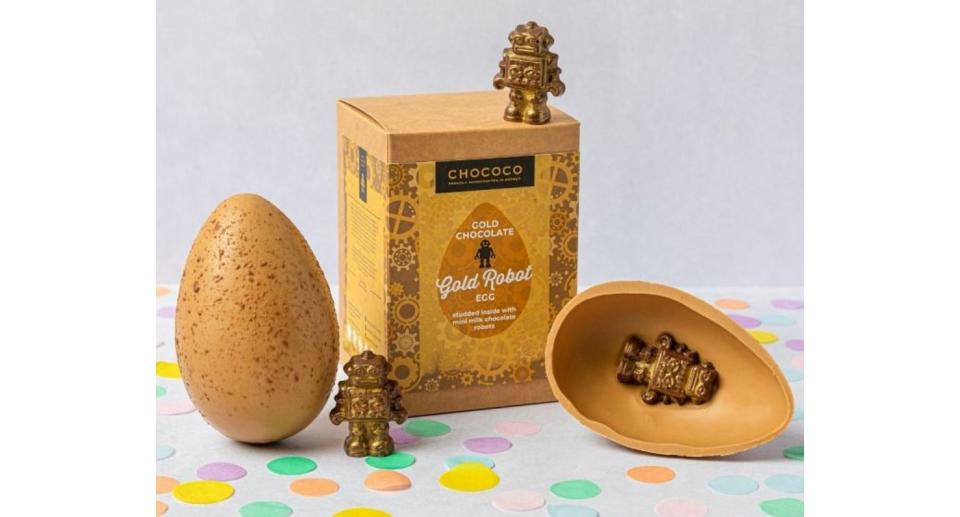 Gold Chocolate Easter Egg studded with Robots (Chococo)
