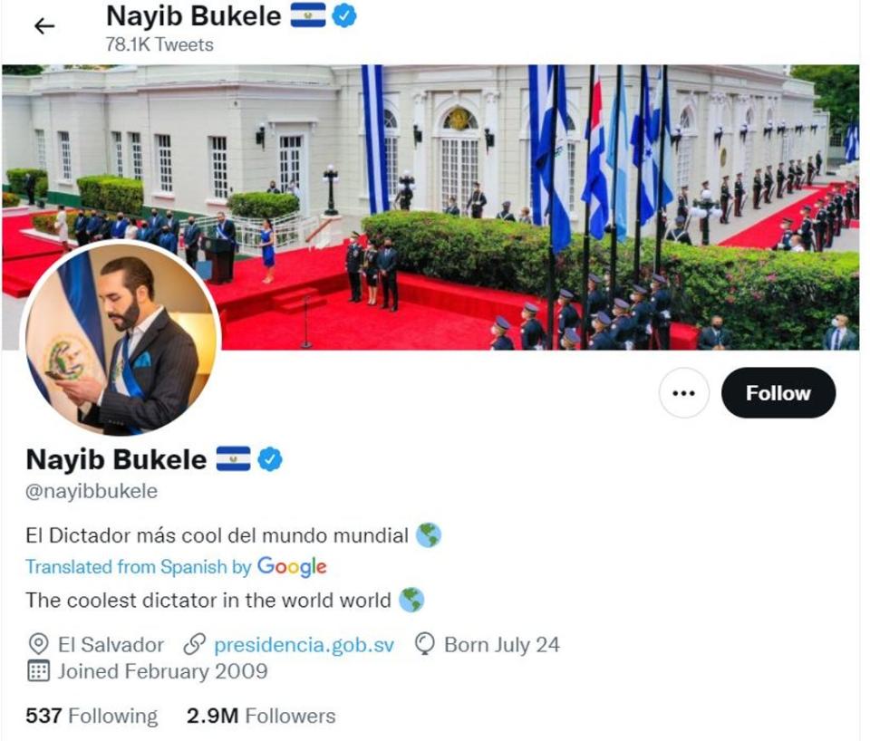 Salvadorian president Nayib Bukele proclaimed himself ‘dictator’ on Twitter (Twitter)