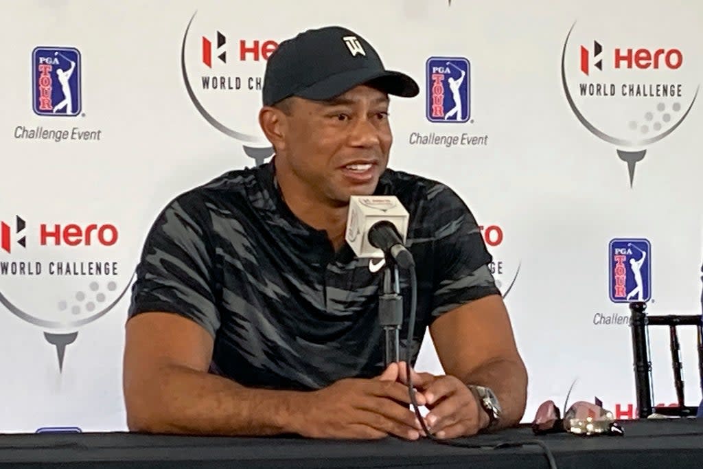 Tiger Woods held his first press conference since February’s car crash (Doug Ferguson/AP) (AP)