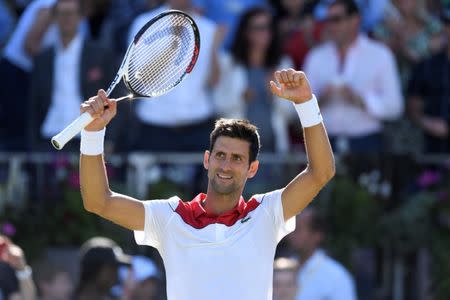 Tennis - ATP 500 - Fever-Tree Championships - The Queen's Club, London, Britain - June 22, 2018 Serbia's Novak Djokovic celebrates after winning his quarter final match against France's Adrian Mannarino Action Images via Reuters/Tony O'Brien