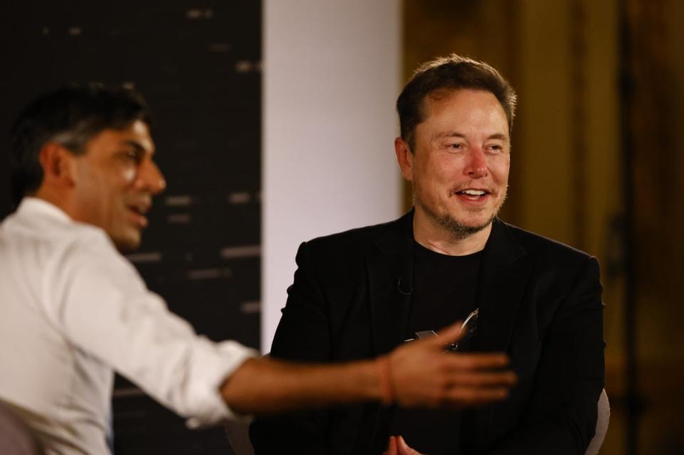 Rishi Sunak with Elon Musk at post-summit discussion (EPA)