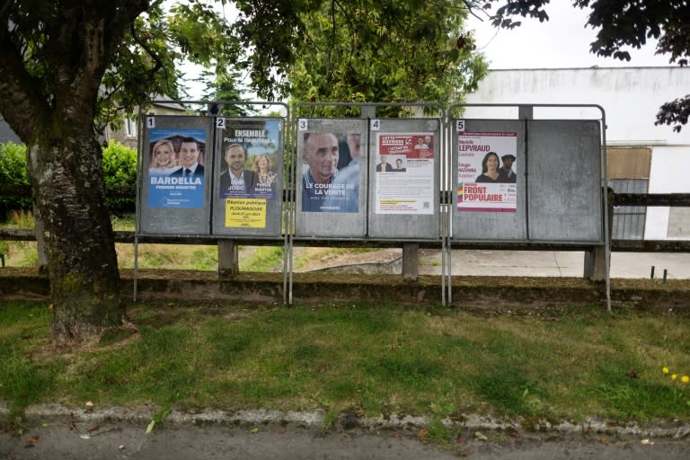Des panneaux électoraux à Callac, dans les Côtes-d'Armor, le 27 juin 2024 (Fred TANNEAU)