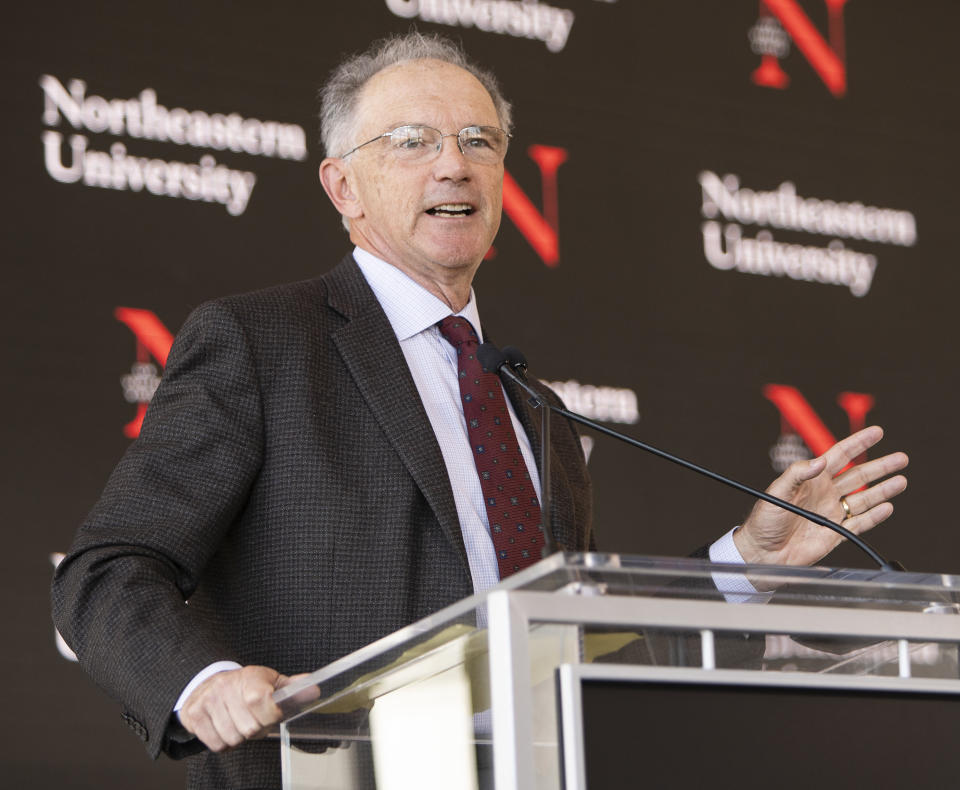 PORTLAND, ME - JANUARY 27: Lewiston tech entrpreneur David Roux  speaks during a press conference at the Portland Ocean Gateway, about Northeastern University's future technology education center in Portland, which Roux is funding, on Monday, January 27, 2020. (Photo by Carl D. Walsh/Portland Press Herald via Getty Images)