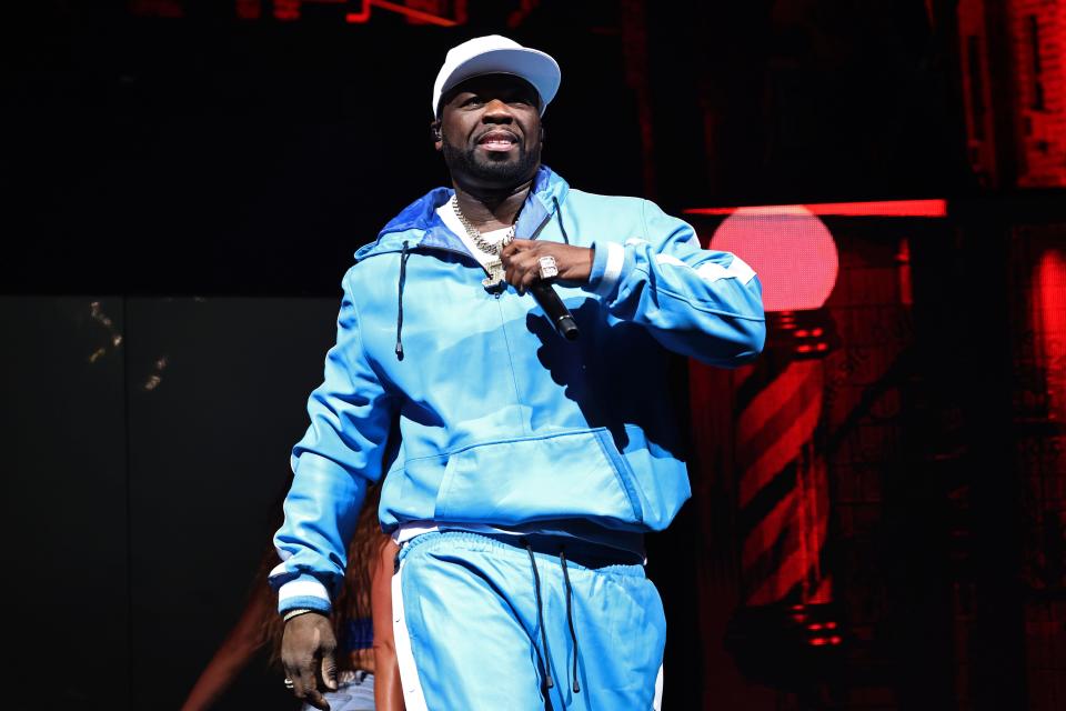 50 Cent performs onstage during the 50 Cent: The Final Lap Tour at Barclays Center on August 10, 2023 in New York City.