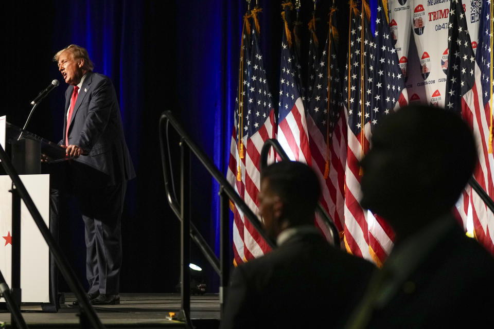 Republican presidential candidate former President Donald Trump speaks Wednesday, Oct. 11, 2023, at Palm Beach County Convention Center in West Palm Beach, Fla. (AP Photo/Rebecca Blackwell)