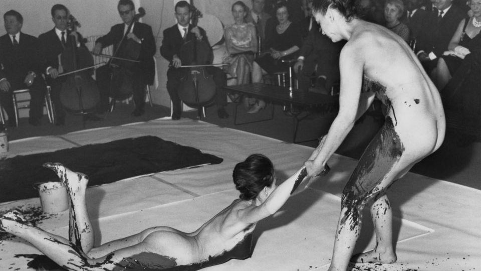 Klein was a pioneer of performance art, whose work included directing nude women to participate as "living paintbrushes" in improvised compositions created in front of an audience. - The Estate of Yves Klein/Artists Rights Society (ARS), New York/ADAGP, Paris/Courtesy Lévy Gorvy Dayan