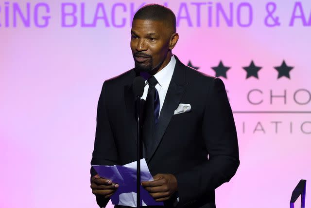 <p>Leon Bennett/Getty </p> Jamie Foxx in Los Angeles on Dec. 4, 2023