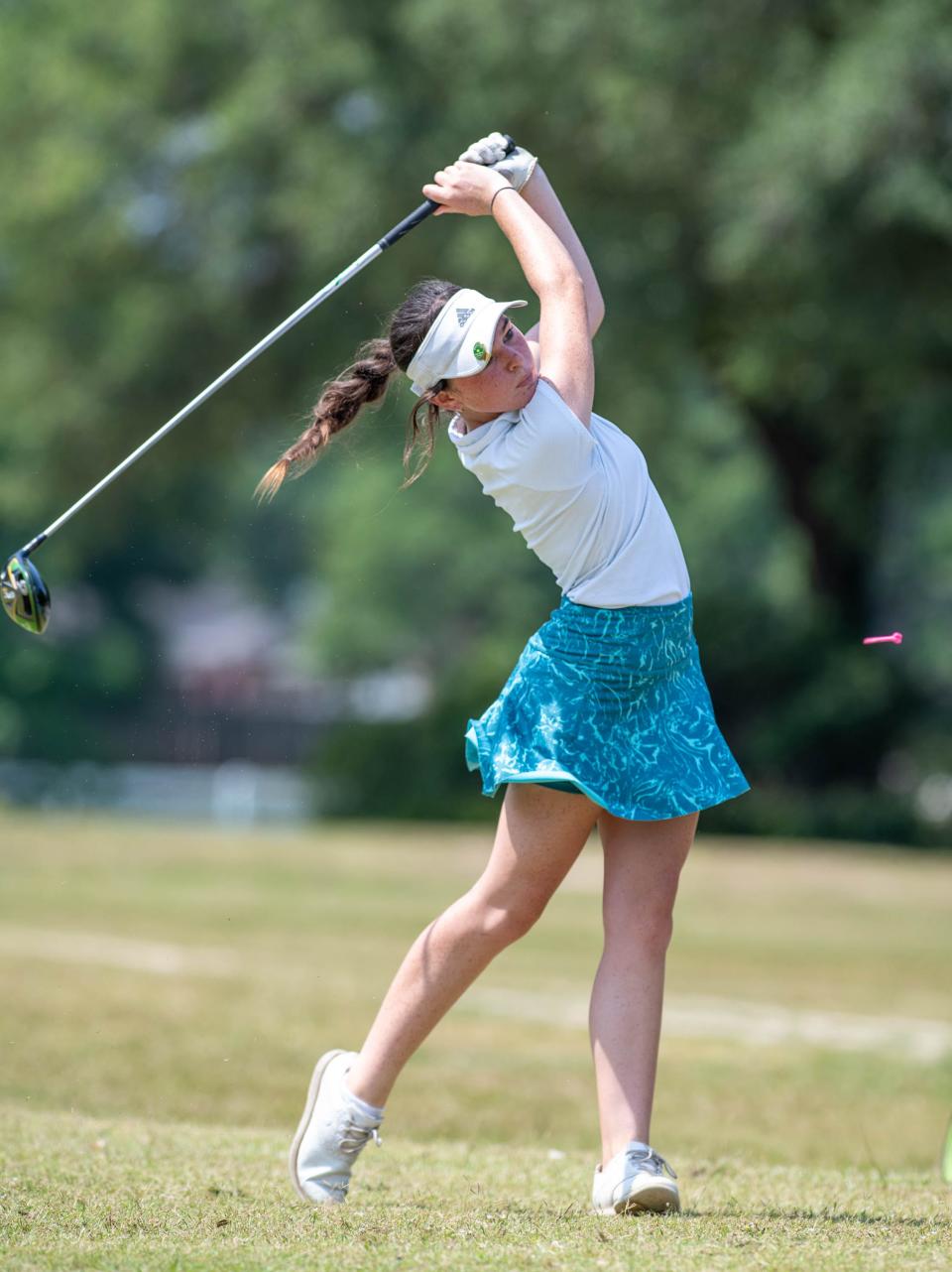 Abby Vernier tees off during the Cook Family Classic summer tour golf tournament at the Tanglewood Golf Club in Milton on Thursday, June 8, 2023.