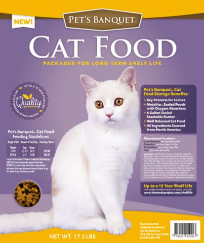 Pet’s Banquet™ Emergency Cat Food 6-gallon Sealed Bucket, <a href="http://www.costco.com/Pet%E2%80%99s-Banquet%E2%84%A2-Emergency-Cat-Food-6-gallon-Sealed-Bucket.product.100014428.html" target="_blank">costco.com</a>, $59.99