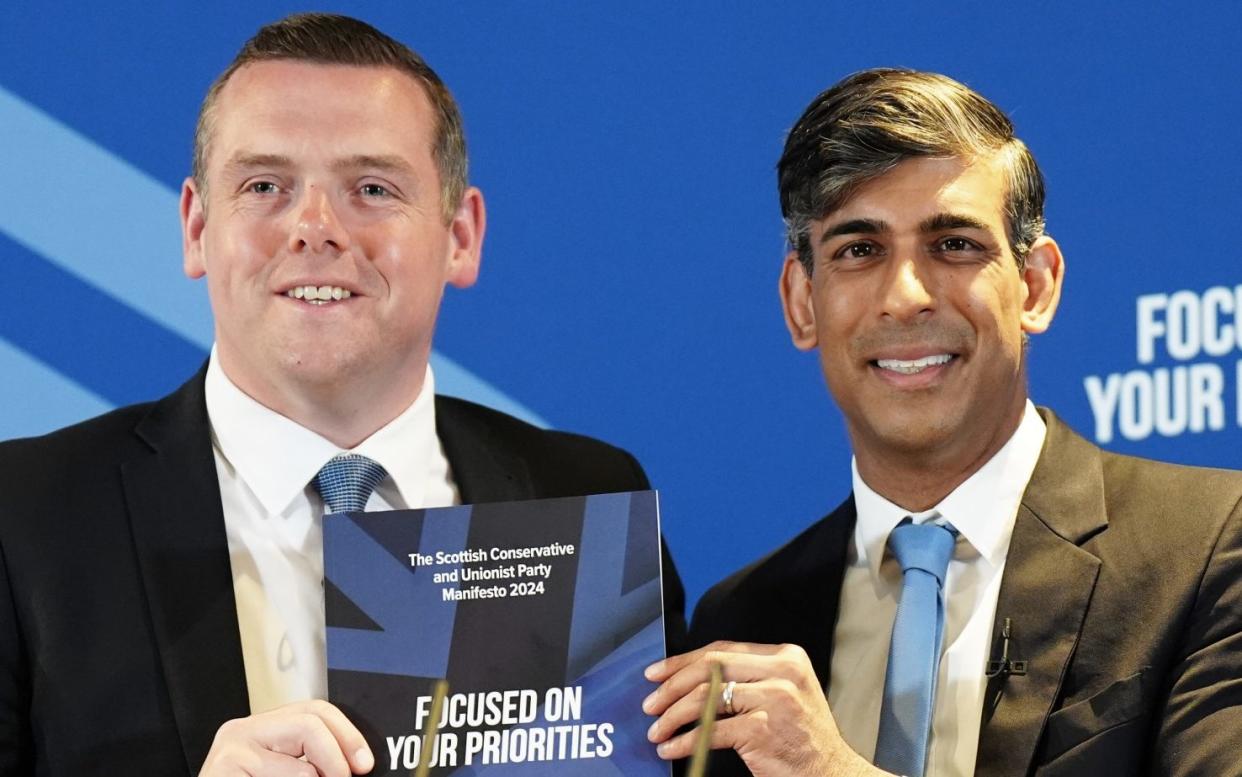 Douglas Ross and Rishi Sunak launch the Scottish Conservative's manifesto at the Apex Grassmarket Hotel in Edinburgh, on Monday