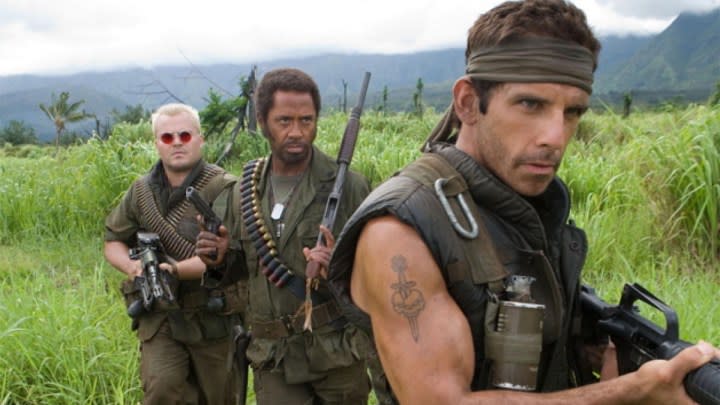 Jack Black, Robert Downey, Jr., and Ben Stiller in Tropic Thunder.