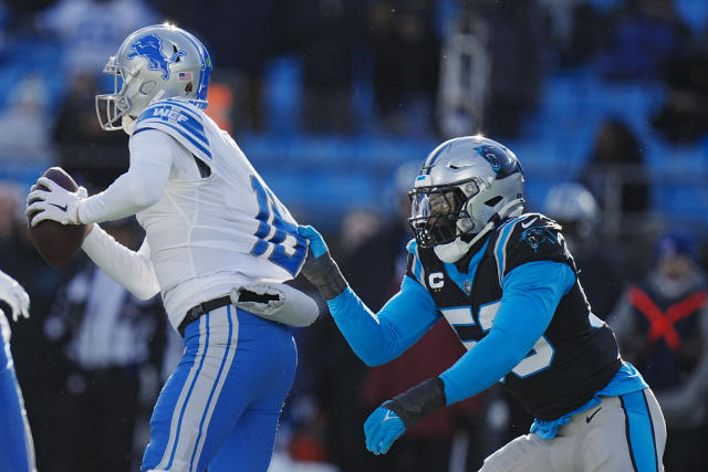 Detroit Lions running back Devine Ozigbo (30) watches from the sideline  during an NFL preseason football game against the Carolina Panthers,  Friday, Aug. 25, 2023, in Charlotte, N.C. (AP Photo/Brian Westerholt Stock