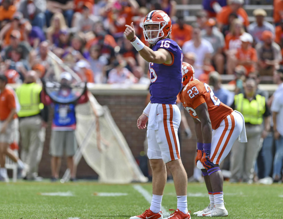 Will college football stars like Clemson's Trevor Lawrence soon be able to profit off their own name, image and likeness? (AP)