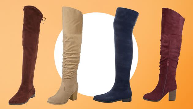 With the arrival of cold weather comes the desire to wear over-the-knee boots. These wide-calf boots allow everyone to enjoy the the fashionable trend. (Photo: Left to Right: Roaman’s, Good American, Girotti, DSW/HuffPost)