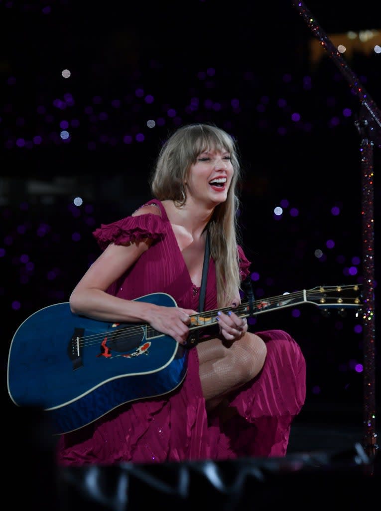 Taylor Swift performs onstage during night two of Taylor Swift | The Eras Tour at GEHA Field at Arrowhead Stadium on July 08, 2023 in Kansas City, Missouri.