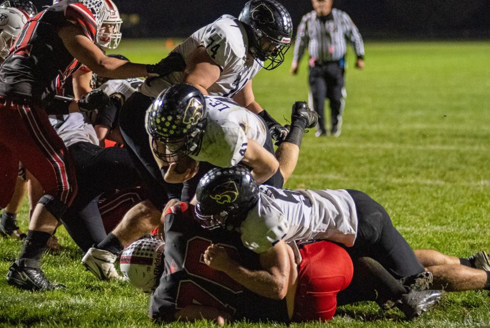 Lena-Winslow gets another touchdown en route to a 36-8 road win on Friday, Oct. 20, 2023, at Forreston High School.