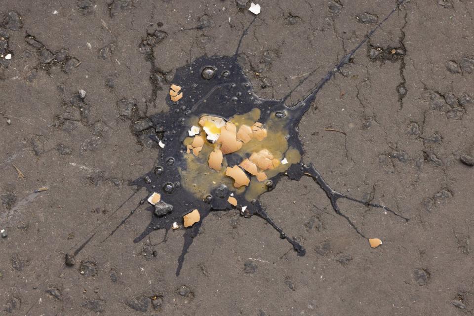 An egg that was thrown in the direction of Britain's King Charles III during a ceremony at Micklegate Bar