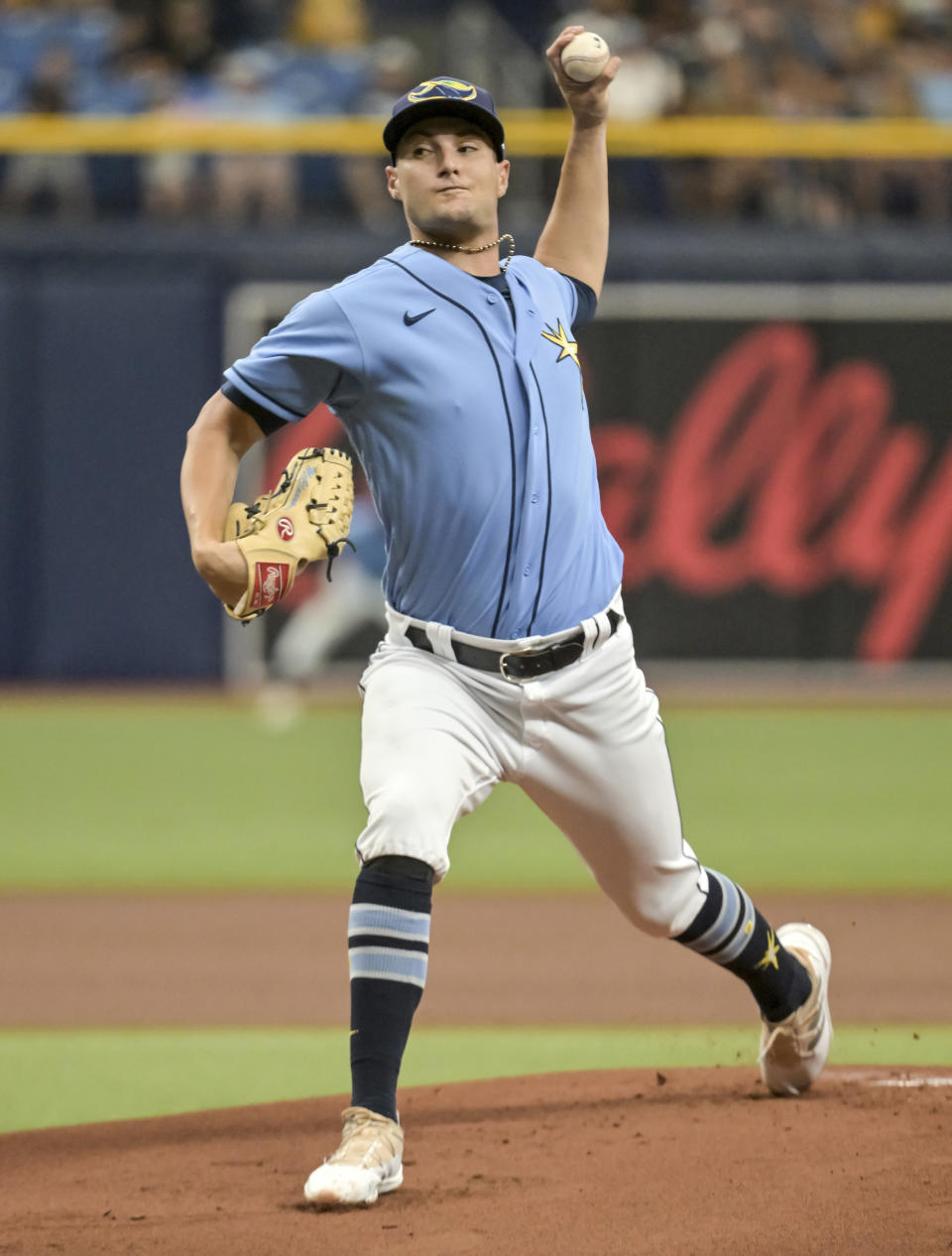 Tampa Bay Rays starter Shane McClanahan pitches against the Pittsburgh Pirates during the first inning of a baseball game Sunday, June 26, 2022, in St. Petersburg, Fla. (AP Photo/Steve Nesius)