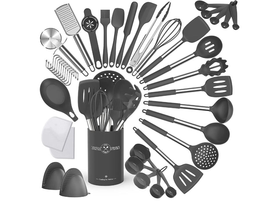 These durable silicone utensils are dishwasher-safe and sure to keep your pots and pans scratch-free. (Source: Amazon)