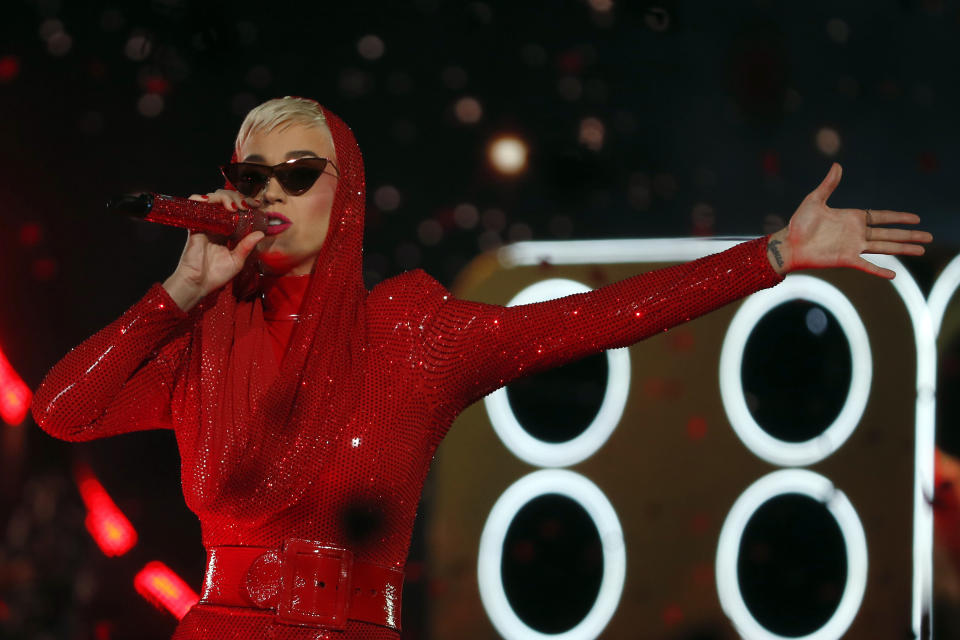 Singer Katy Perry performs during her concert ''Witness: The Tour'' in Mexico City, Friday, May 4, 2018. (AP Photo/Marco Ugarte)