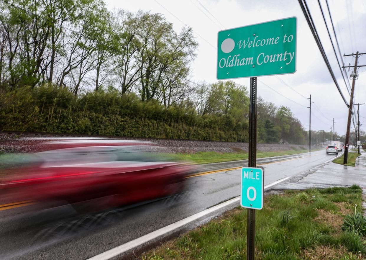 Oldham County sign on 146 in Pewee Valley. April 12, 2024