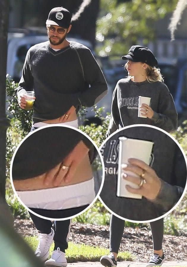 This photo of them taken last week, shows they are both wearing rings on their wedding fingers. Source: Backgrid
