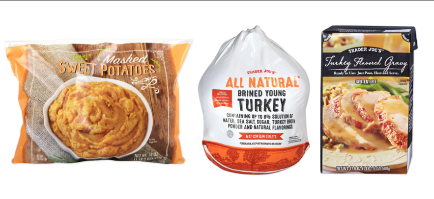 Turkey, turkey gravy and mashed sweet potatoes are among the items offered at Trader Joe's.