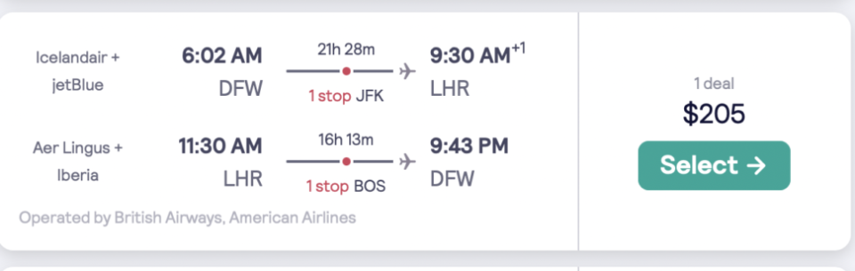 Flight Deal Dallas To London