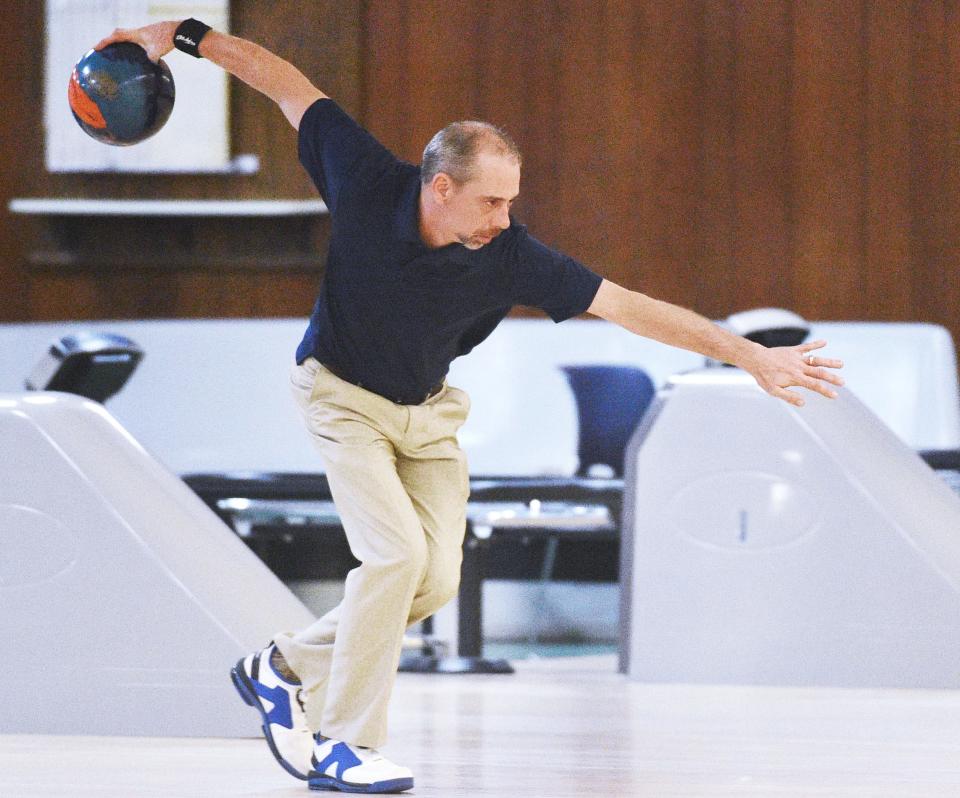 Mike Machuga warms up before a Times-News Open final round last year at Greengarden Lanes in Erie.