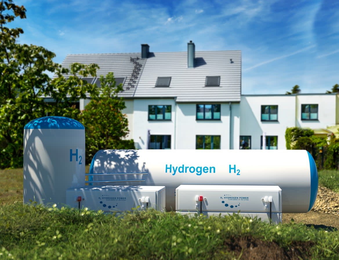 hydrogen fuel cell setup in a residential backyard