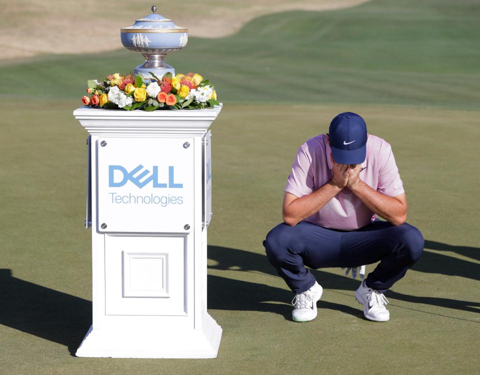 Scottie Scheffler reacts after beating Kevin Kisner 4 and 3 in the final round of last year's WGC-Dell Technologies Match Play tournament at Austin Country Club. Scheffler, the No. 1 player in the world, will be in Austin this week to defend his title.