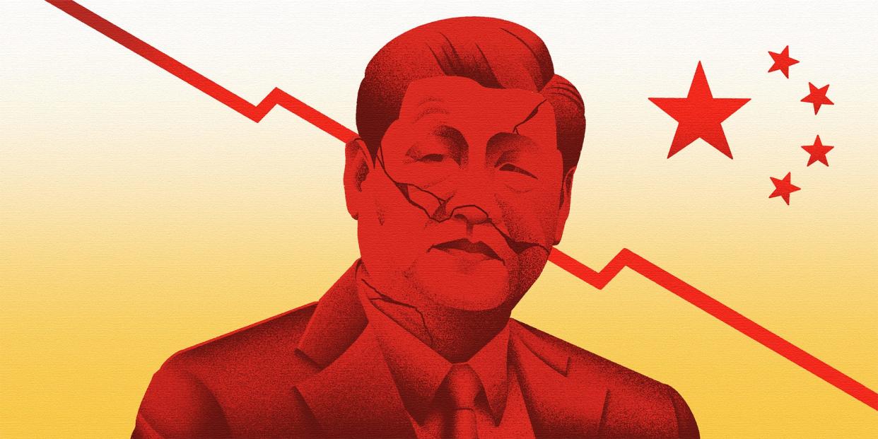 Xi Jinping portrait cracking with yellow background