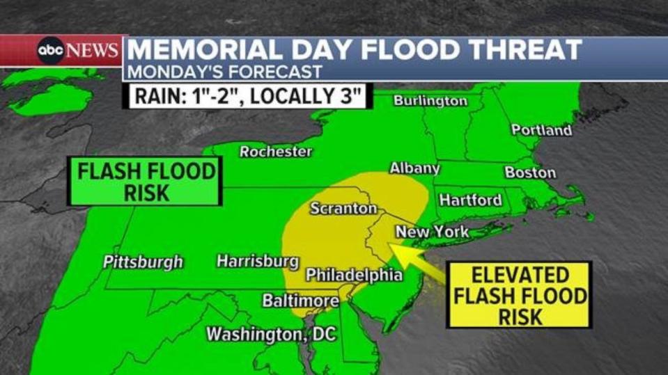 PHOTO: An ABC News graphic shows the weather forecast for Memorial Day, May 27, 2024.  (ABC News )