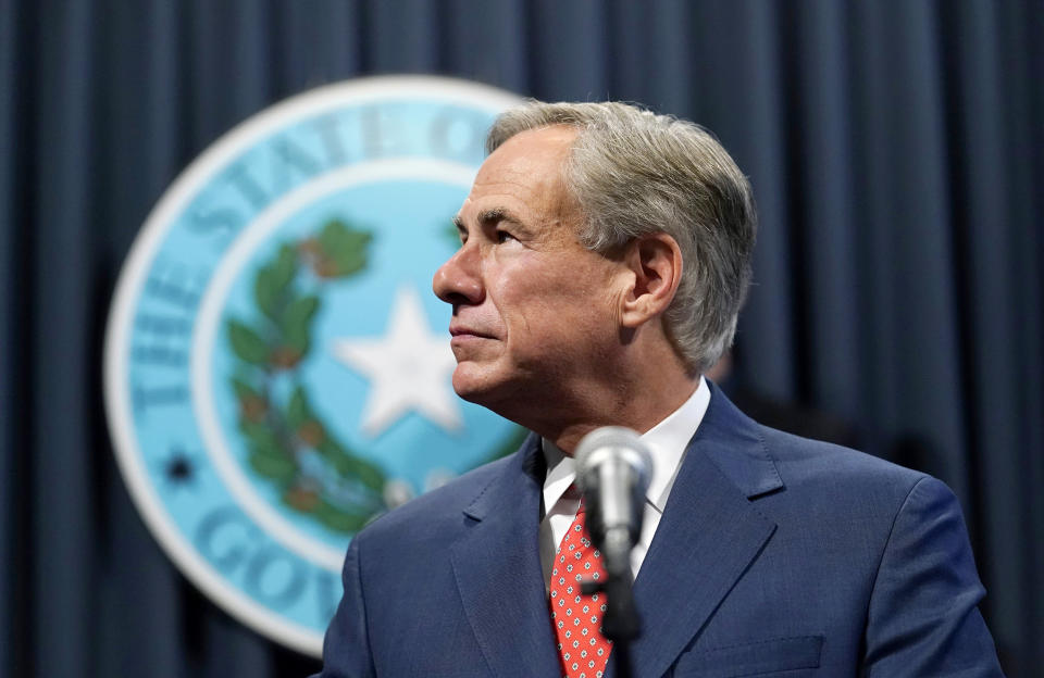 IMAGE: Texas Gov. Greg Abbott at a news conference in Austin. (Eric Gay / AP file)